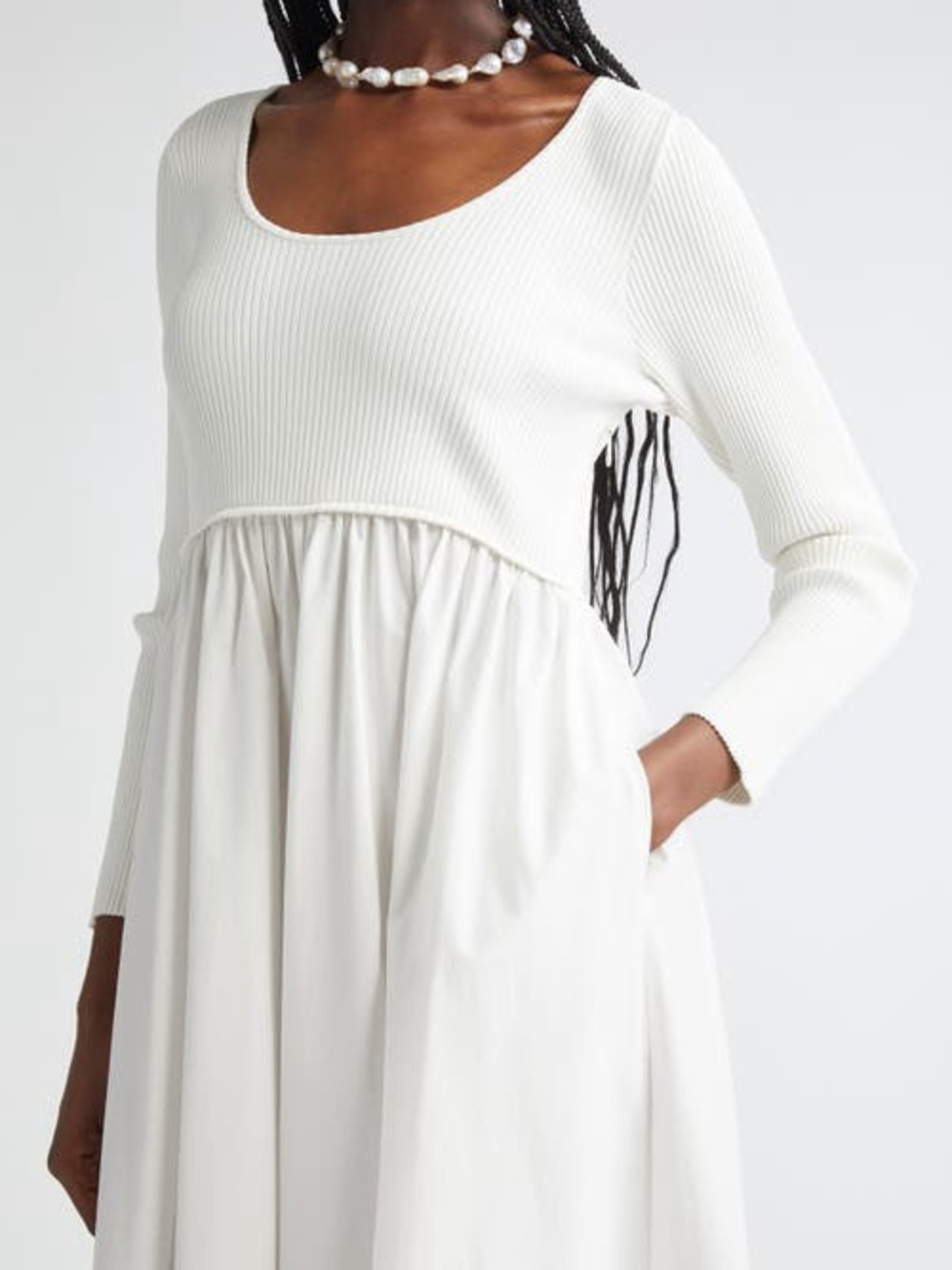 Zimmermann NWT Poplin Scoop Midi Dress Ivory Ribbed Knit Cotton Size 3 US 10